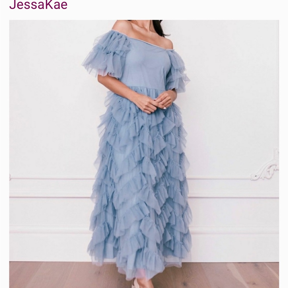 JessaKae Blue Off-Shoulder Ruffle Dress